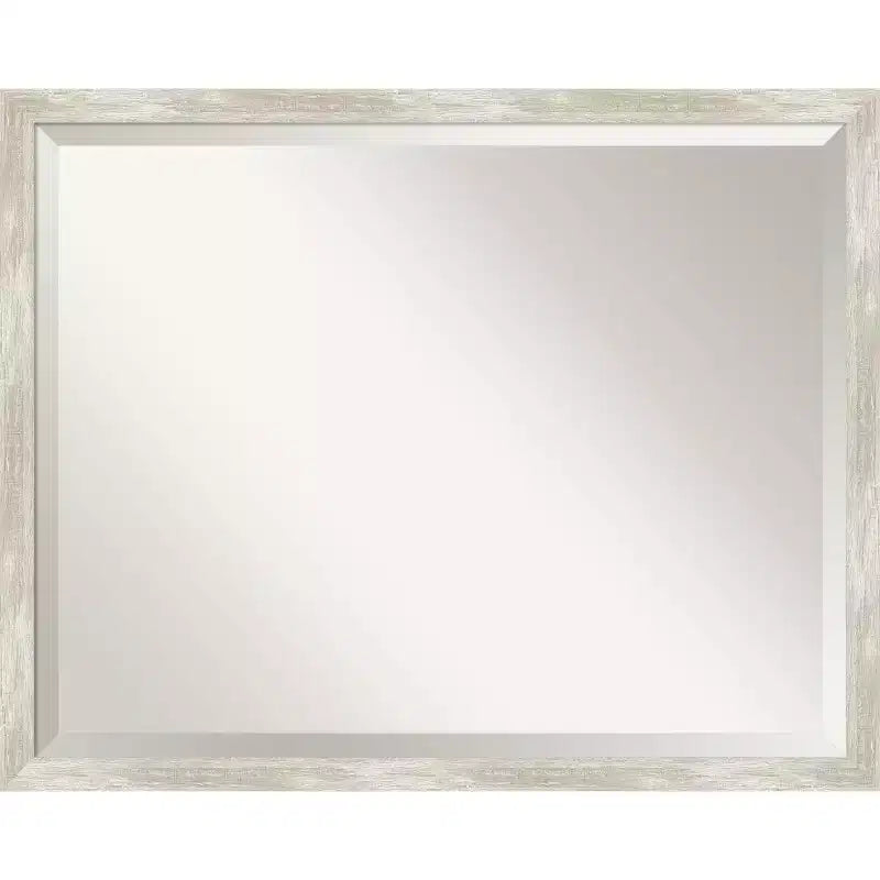 30" x 24" Crackled Metallic Narrow Framed Wall Mirror Silver - Amanti Art: Beveled, Polystyrene Frame, No Assembly