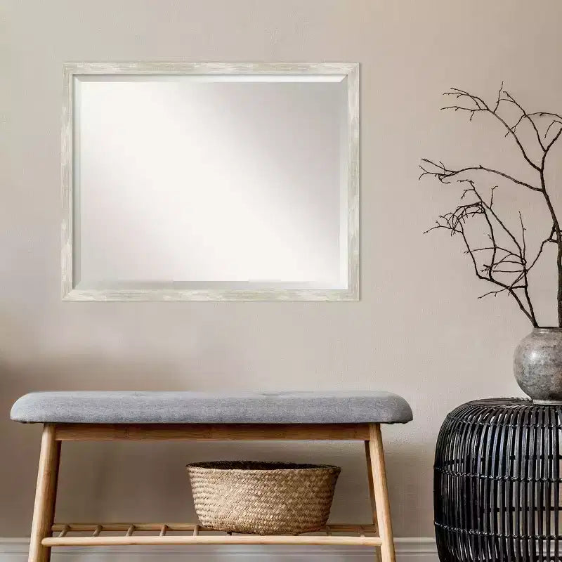 Miroir mural à cadre étroit et finition craquelée, biseauté, cadre en polystyrène