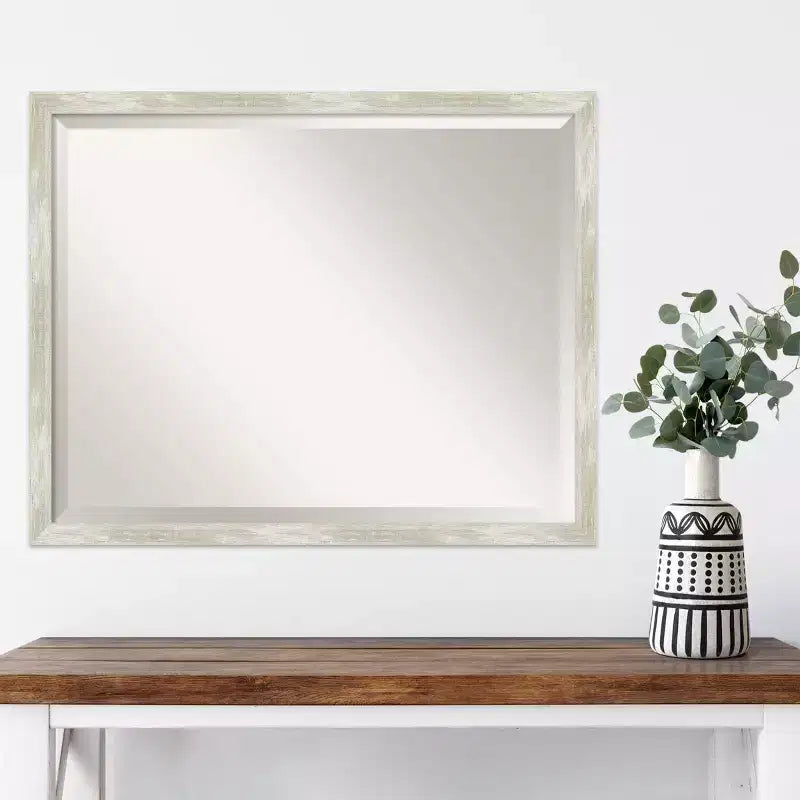 Miroir mural à cadre étroit et finition craquelée, biseauté, cadre en polystyrène