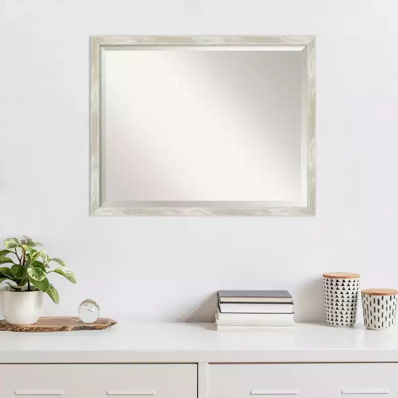 Miroir mural à cadre étroit et finition craquelée, biseauté, cadre en polystyrène