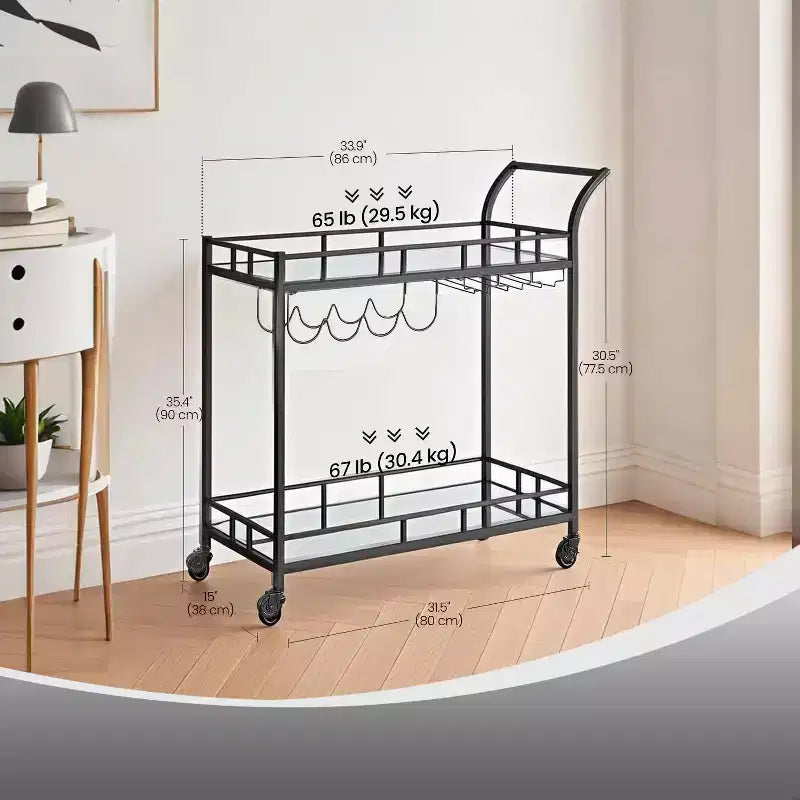 Chariot de bar, Desserte de bar à domicile, Chariot à vin avec 2 étagères miroir