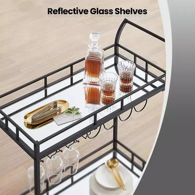Chariot de bar, Desserte de bar à domicile, Chariot à vin avec 2 étagères miroir