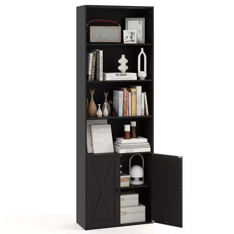 Bibliothèque de ferme avec portes, 6 étagères et un placard à 2 portes