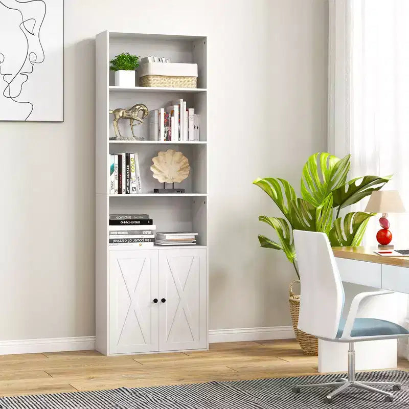 Bibliothèque de ferme avec portes, 6 étagères et un placard à 2 portes