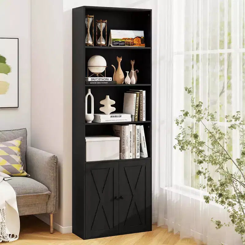 Bibliothèque de ferme avec portes, 6 étagères et un placard à 2 portes