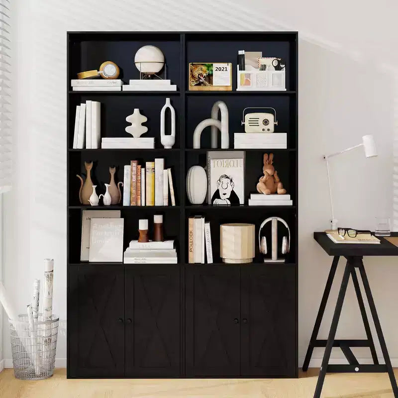 Bibliothèque de ferme avec portes, 6 étagères et un placard à 2 portes