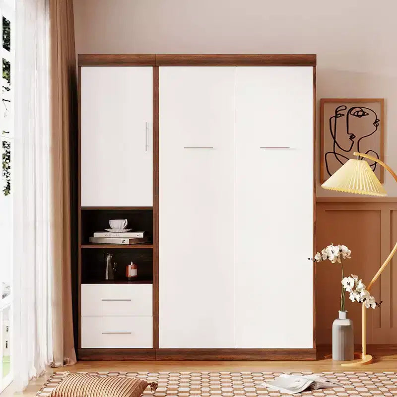 Lit escamotable mural pleine grandeur, pliable en armoire avec étagères