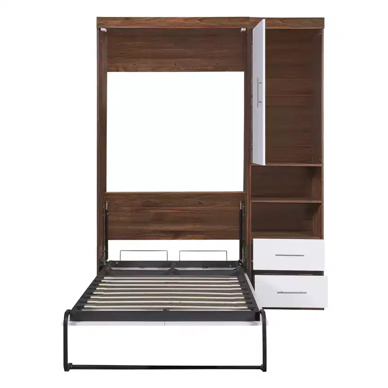 Lit escamotable mural pleine grandeur, pliable en armoire avec étagères