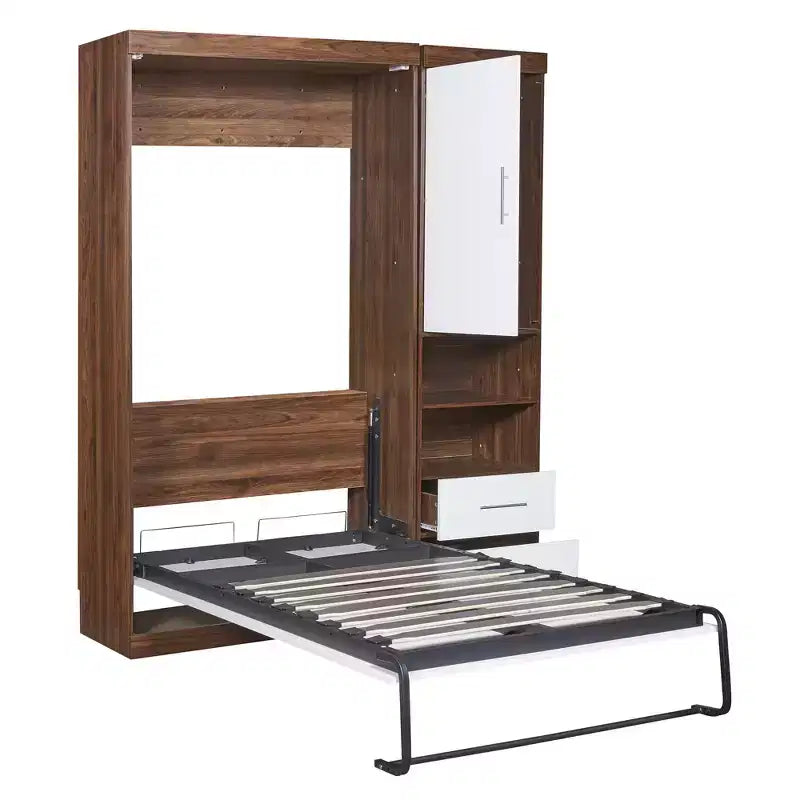 Lit escamotable mural pleine grandeur, pliable en armoire avec étagères