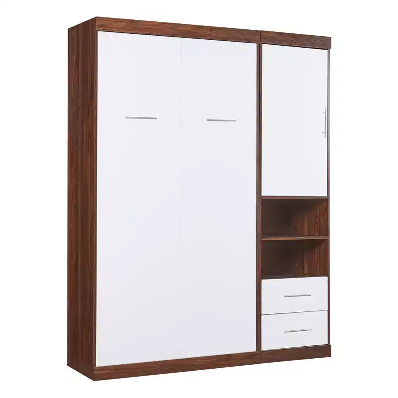 Lit escamotable mural pleine grandeur, pliable en armoire avec étagères
