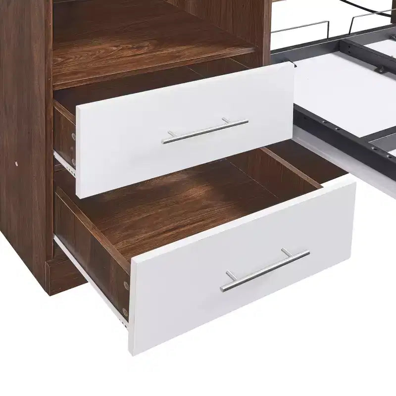 Lit escamotable mural pleine grandeur, pliable en armoire avec étagères