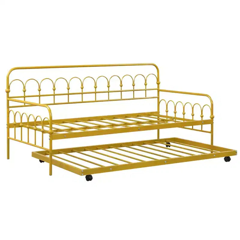 Lit de repos gigogne en métal double pour enfant, peu encombrant, avec roulettes verrouillables, doré