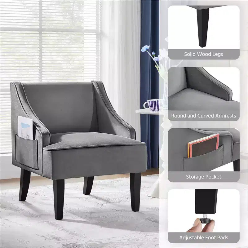 Fauteuil d'appoint moderne en velours pour le salon