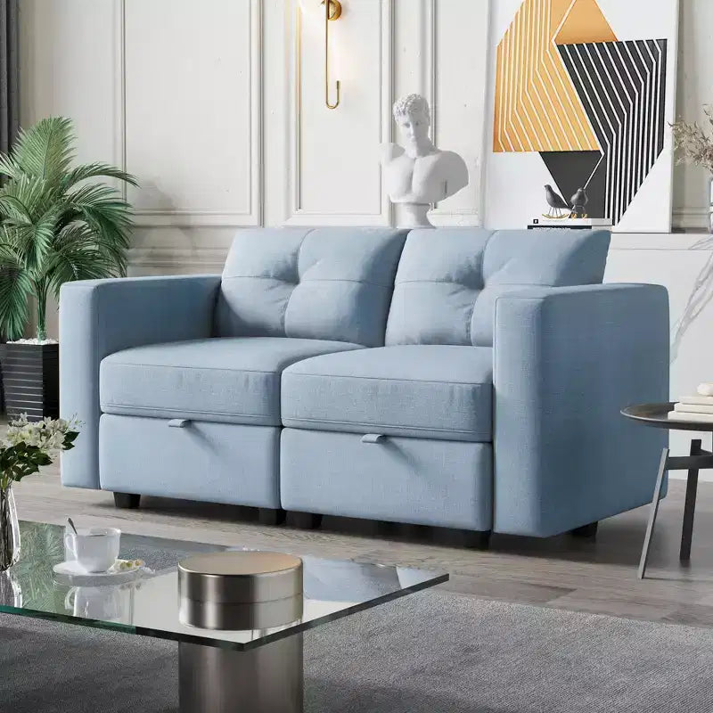 ATJafurn Upholstered Sectional Sofa With Storage, Sleeper Couches Square Arm Sofa For Living Room, Apartments and Small Space