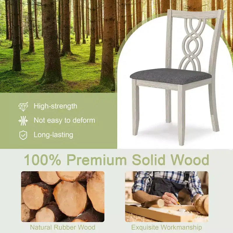 Chaises de salle à manger rustiques en bois, chaises de cuisine en bois d'hévéa avec assise rembourrée