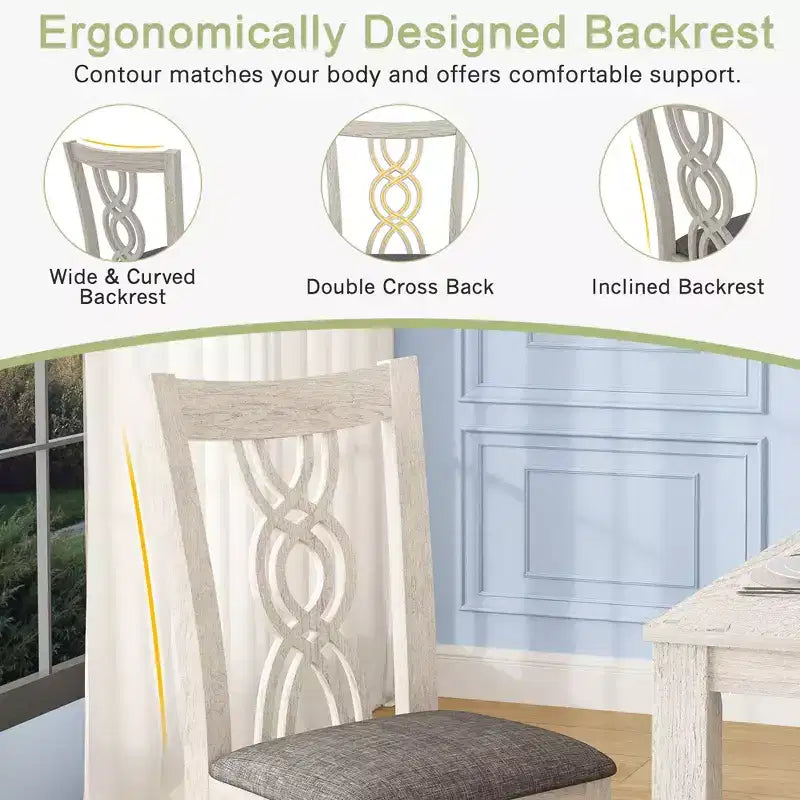 Chaises de salle à manger rustiques en bois, chaises de cuisine en bois d'hévéa avec assise rembourrée