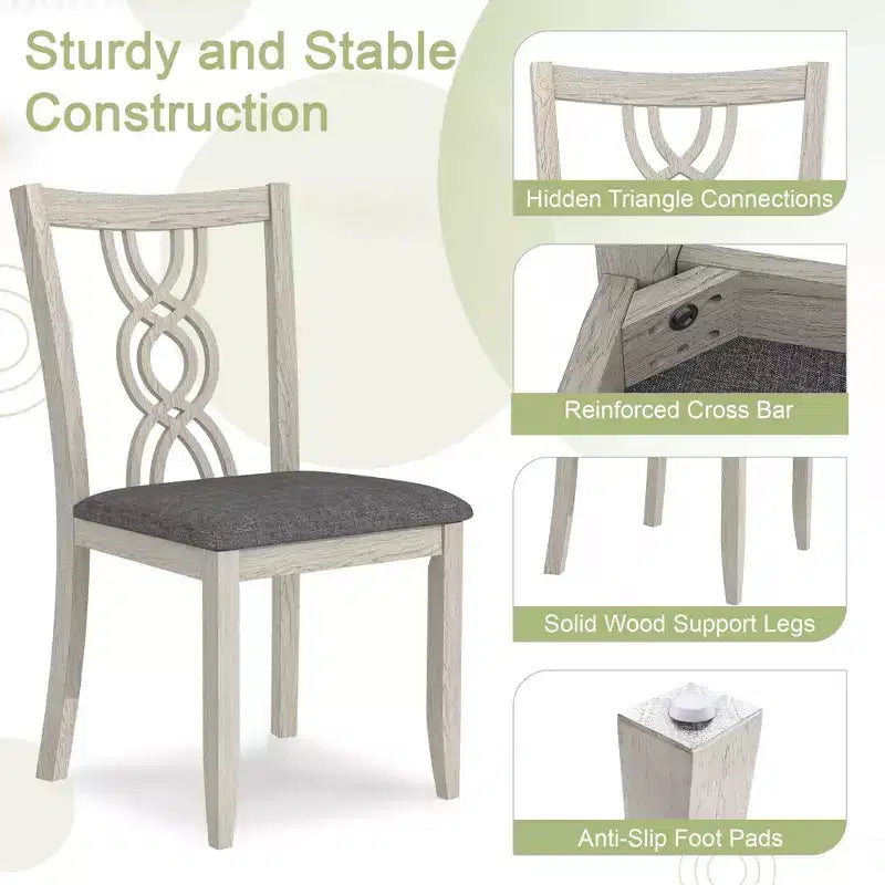 Chaises de salle à manger rustiques en bois, chaises de cuisine en bois d'hévéa avec assise rembourrée