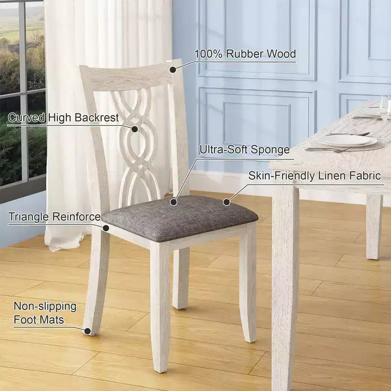 Chaises de salle à manger rustiques en bois, chaises de cuisine en bois d'hévéa avec assise rembourrée