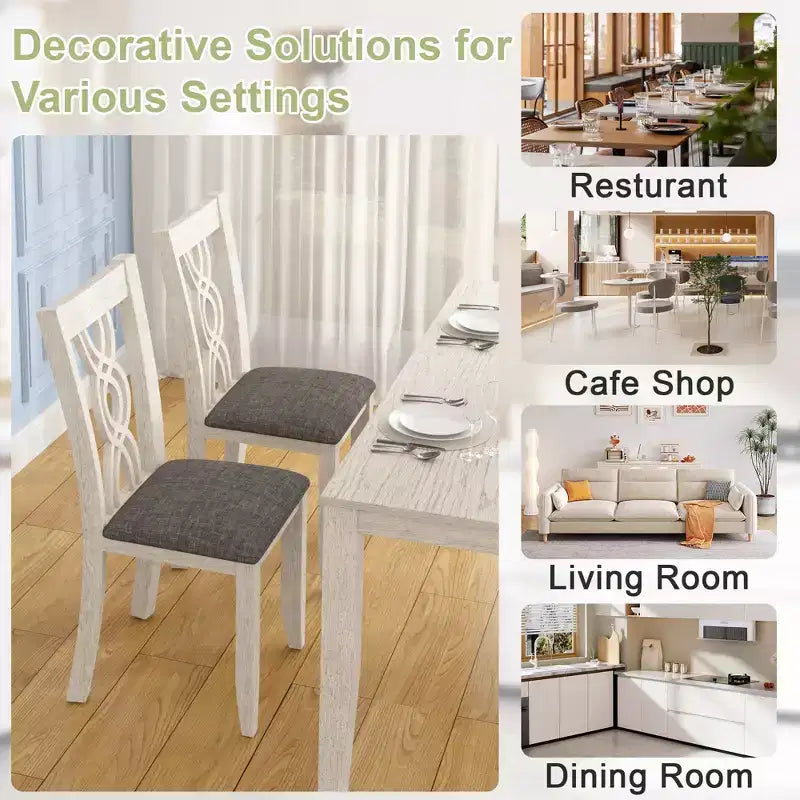 Chaises de salle à manger rustiques en bois, chaises de cuisine en bois d'hévéa avec assise rembourrée