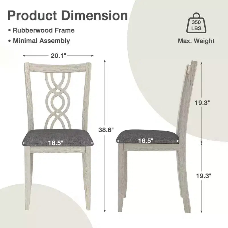 Chaises de salle à manger rustiques en bois, chaises de cuisine en bois d'hévéa avec assise rembourrée
