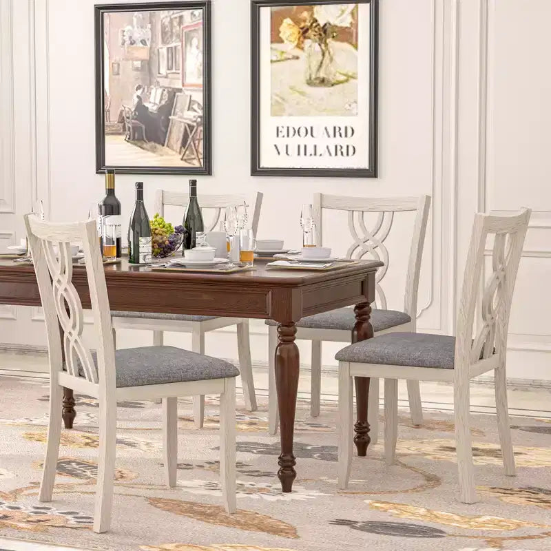 Chaises de salle à manger rustiques en bois, chaises de cuisine en bois d'hévéa avec assise rembourrée