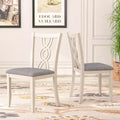 VECELO Rustic Wooden Dining Chairs, Rubber Wood Kitchen Chairs with Padded Seat & Elegant Hollowed Backrest, Gray