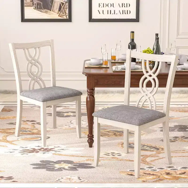 Chaises de salle à manger rustiques en bois, chaises de cuisine en bois d'hévéa avec assise rembourrée