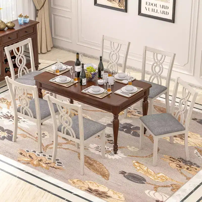 Chaises de salle à manger rustiques en bois, chaises de cuisine en bois d'hévéa avec assise rembourrée