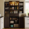HOMCOM 71 LED Kitchen Pantry Cabinet, Farmhouse Storage Cabinet with Door Shelves, Adjustable Shelves and Drawer, Distressed Brown