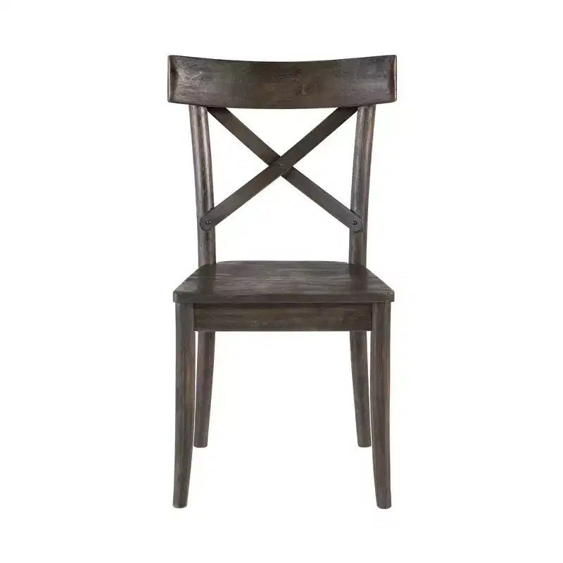 Chaise d'appoint en bois marron foncé, dossier en X, rustique
