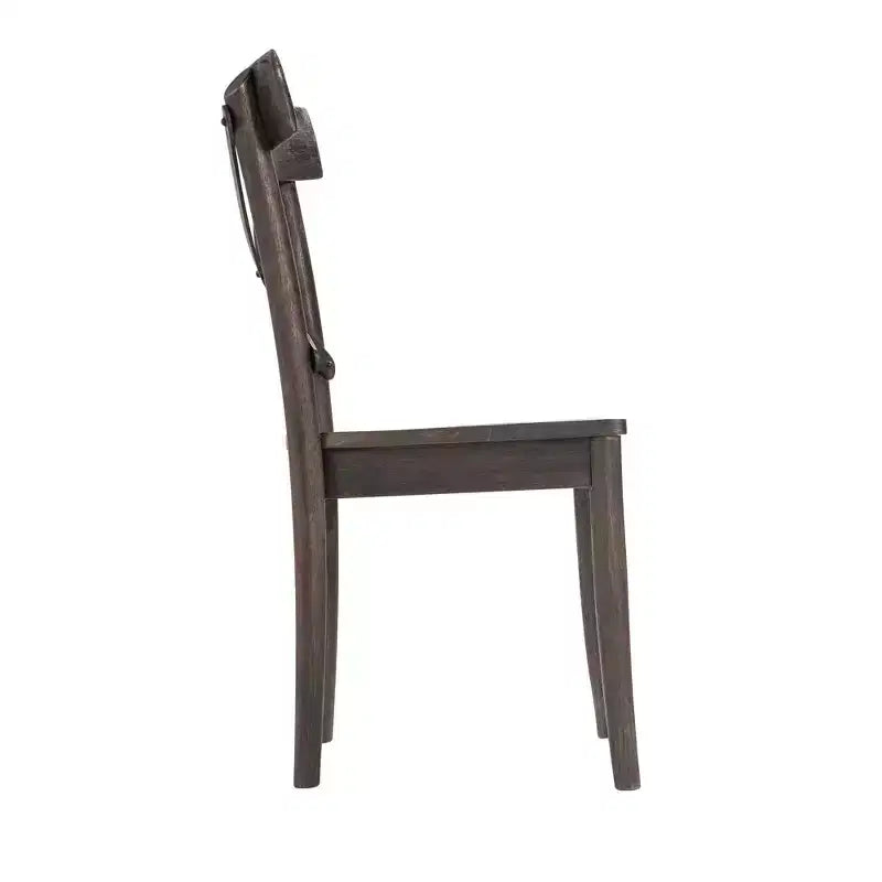 Chaise d'appoint en bois marron foncé, dossier en X, rustique