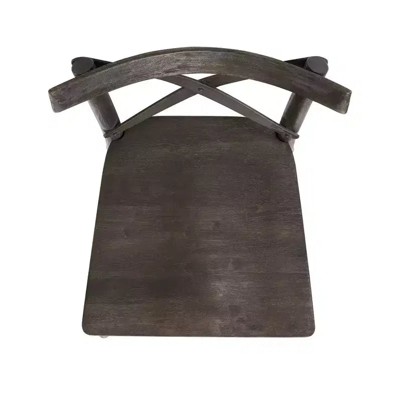 Chaise d'appoint en bois marron foncé, dossier en X, rustique