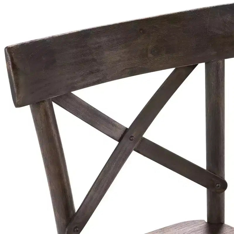 Chaise d'appoint en bois marron foncé, dossier en X, rustique