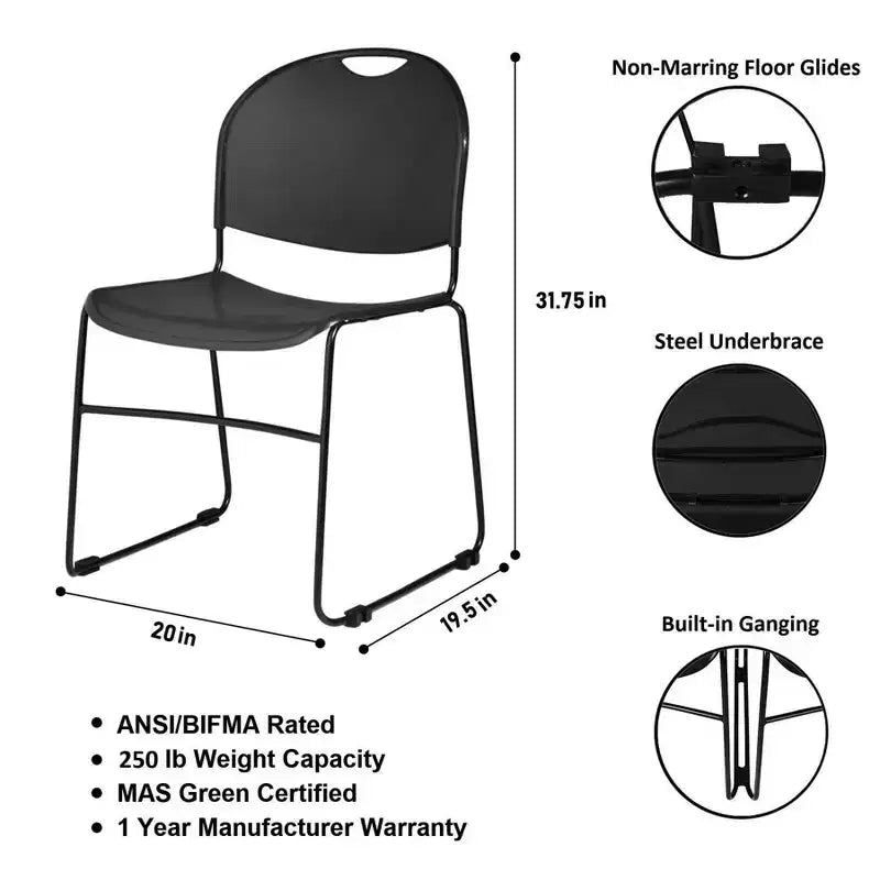 Chaise empilable ultra-compacte multi-usage noire - Piètement luge