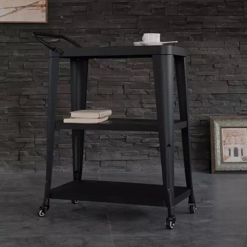 Desserte de salle à manger industrielle à 3 niveaux avec roulettes et rangements en acier inoxydable, design compact