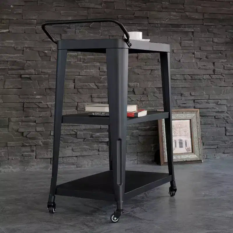 Desserte de salle à manger industrielle à 3 niveaux avec roulettes et rangements en acier inoxydable, design compact