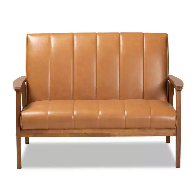 Causeuse en bois au revêtement en similicuir, style Mid-Century, noyer/marron