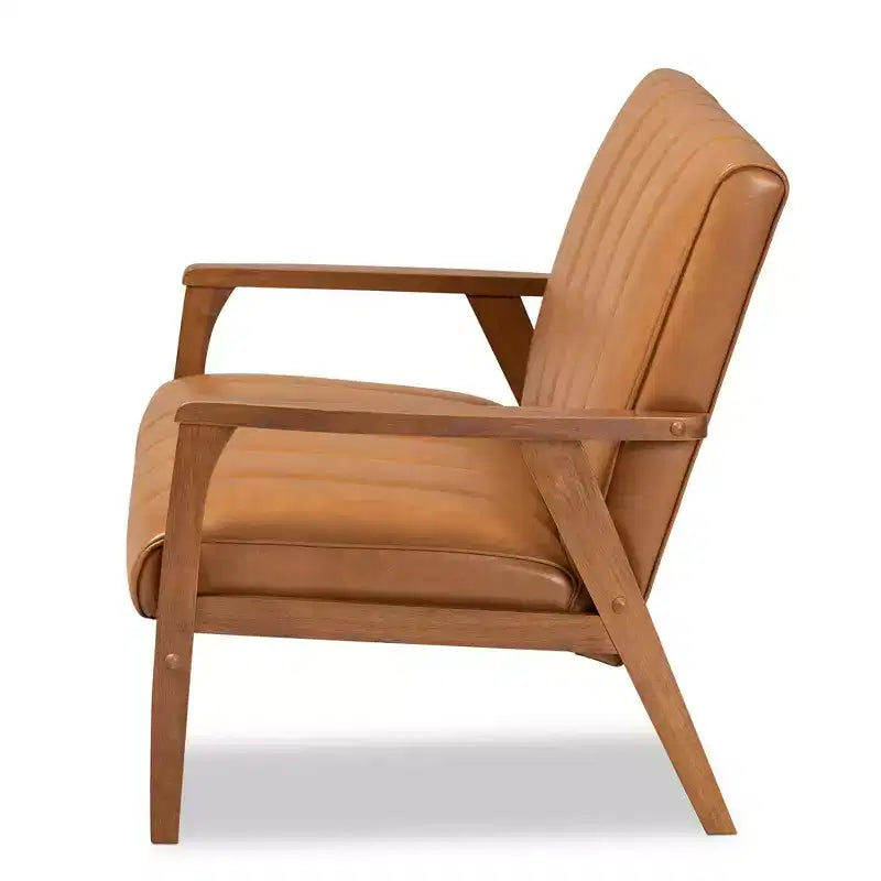 Causeuse en bois au revêtement en similicuir, style Mid-Century, noyer/marron