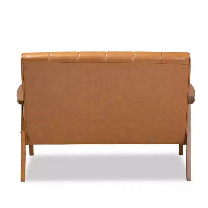 Causeuse en bois au revêtement en similicuir, style Mid-Century, noyer/marron