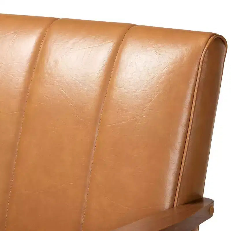 Causeuse en bois au revêtement en similicuir, style Mid-Century, noyer/marron