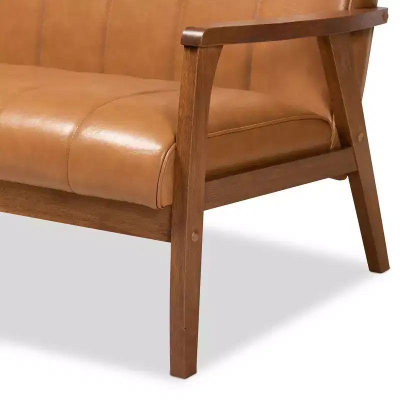 Causeuse en bois au revêtement en similicuir, style Mid-Century, noyer/marron