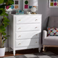 Baxton Studio 4 Drawer Naomi Wood Bedroom Chest White/Gold: Elegant Storage Solution with Anti-Tip Hardware