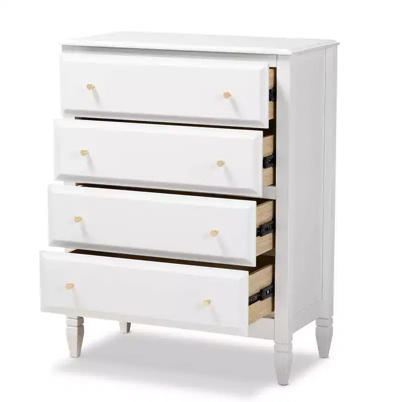 Commode de chambre 4 tiroirs en bois blanc/doré – Solution de rangement élégante