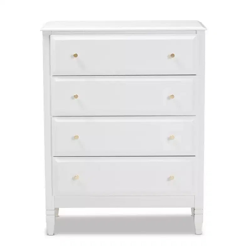 Commode de chambre 4 tiroirs en bois blanc/doré – Solution de rangement élégante