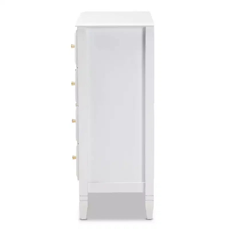 Commode de chambre 4 tiroirs en bois blanc/doré – Solution de rangement élégante