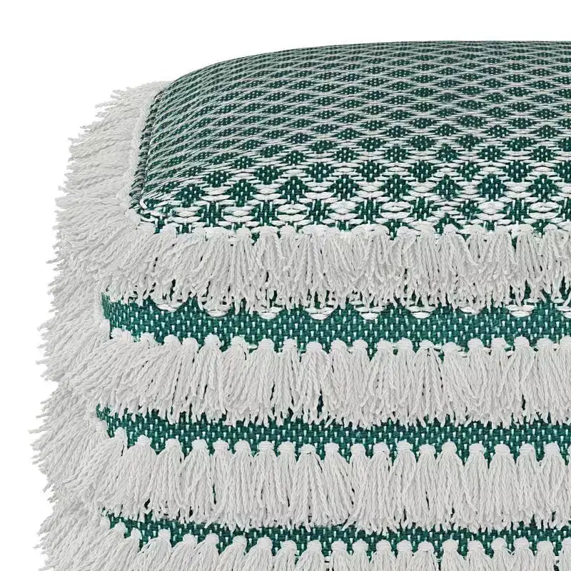 Pouf carré en polyester tressé turquoise/blanc
