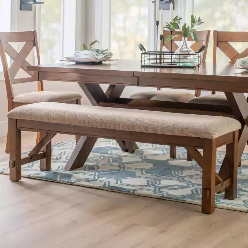 60" Jackson Traditional Wood Upholstered Tan Seat Bench Dark Hazelnut Brown - Powell