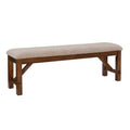 Banc traditionnel en bois avec assise rembourrée beige, marron noisette foncé