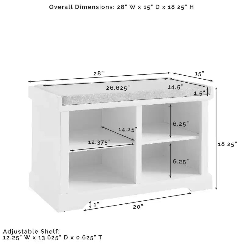 Banc de rangement blanc - Crosley : Rembourré, tapissé de lin, style rustique