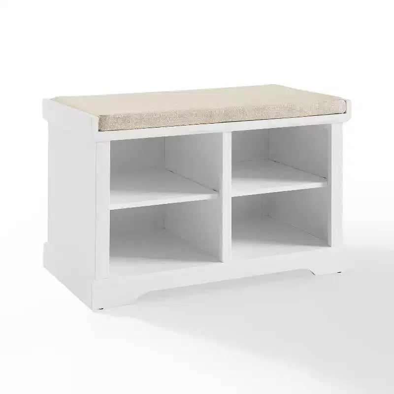Banc de rangement blanc - Crosley : Rembourré, tapissé de lin, style rustique